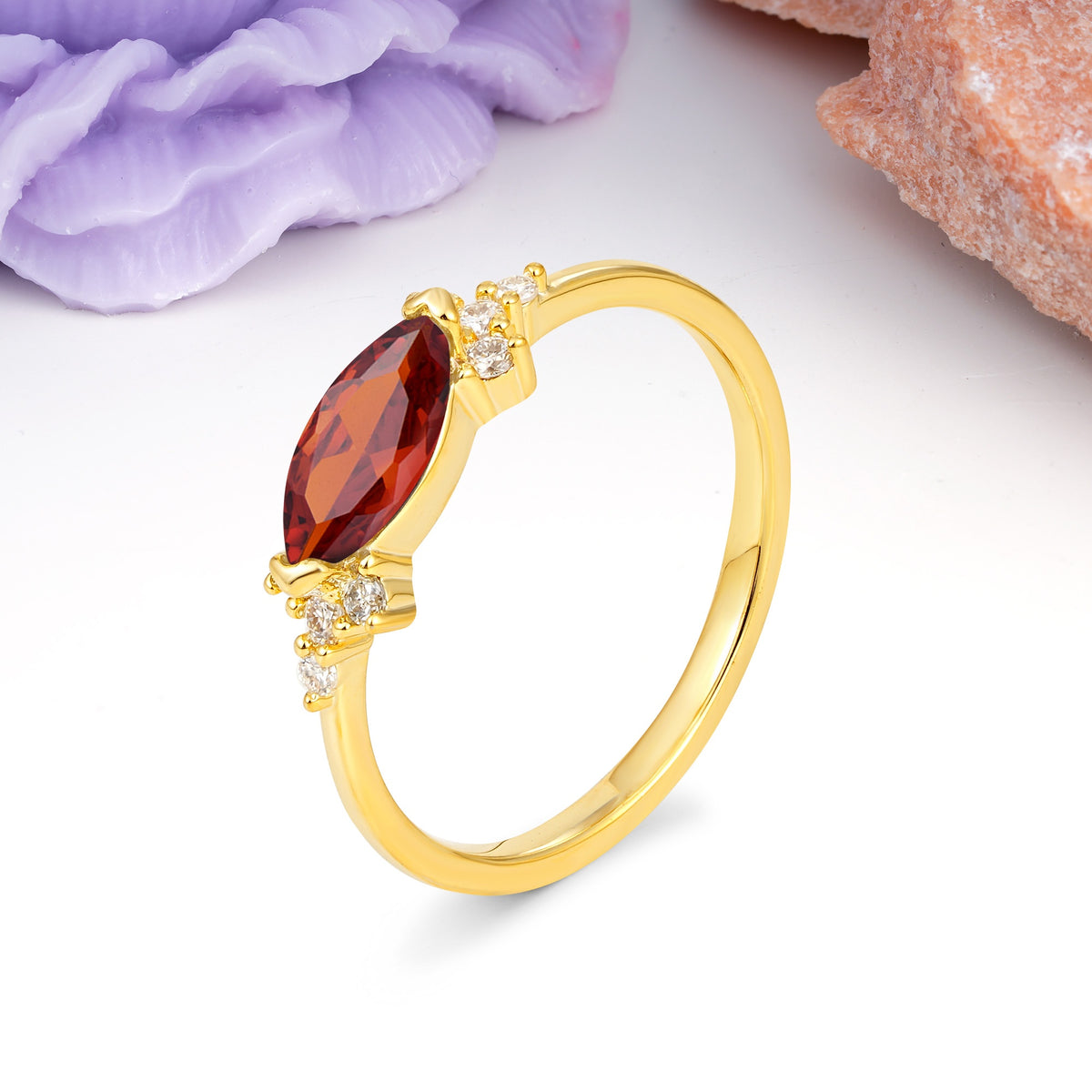 Unique, Minimalist 2-Prong Marquise Cut Garnet Engagement Ring - Additional view