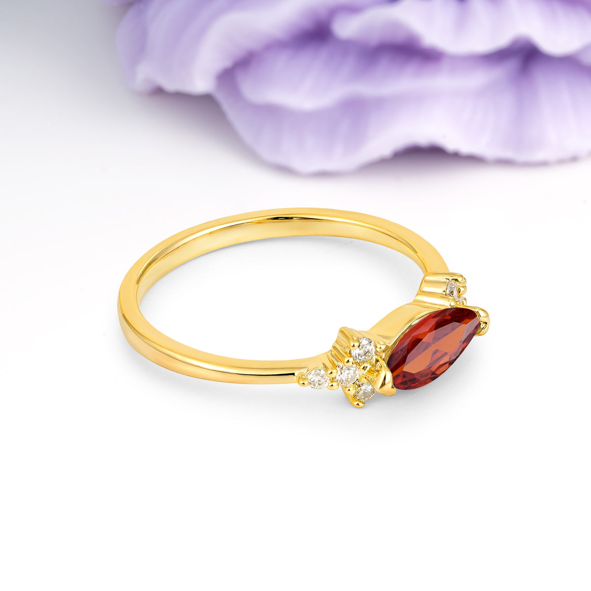 Unique, Minimalist 2-Prong Marquise Cut Garnet Engagement Ring - Additional view