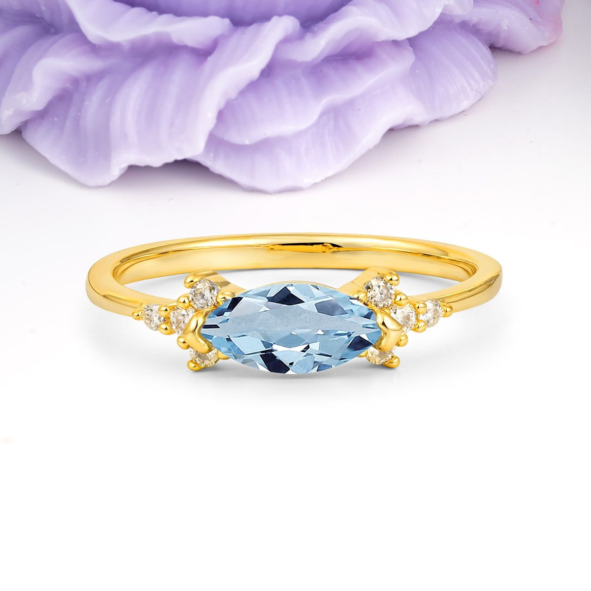 Unique, Minimalist 2-Prong Marquise Cut Aquamarine Engagement Ring - Additional view