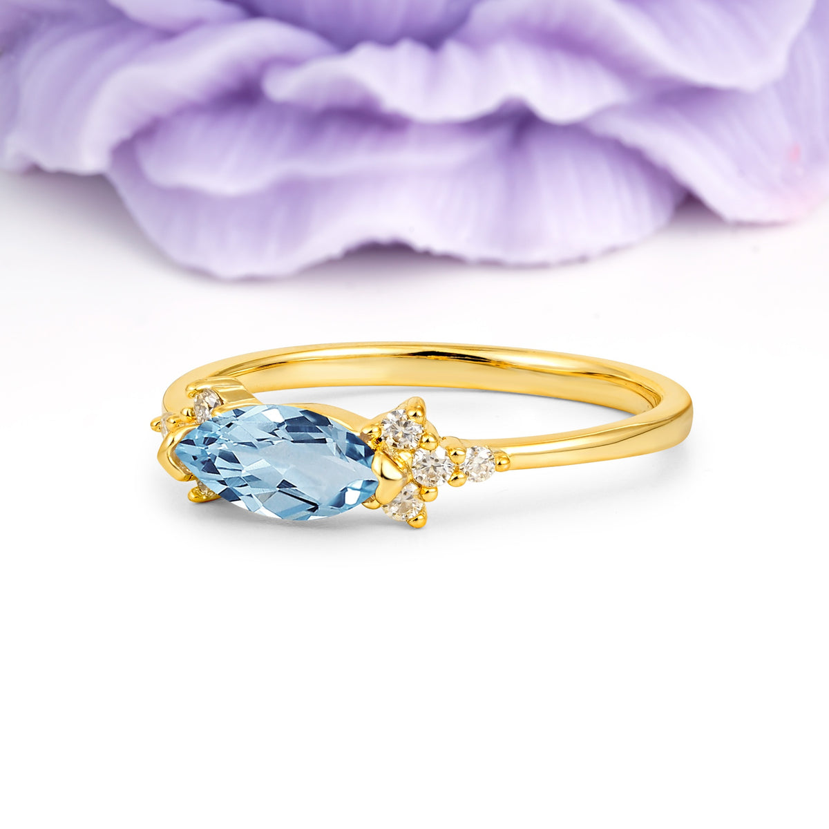 Unique, Minimalist 2-Prong Marquise Cut Aquamarine Engagement Ring - Additional view