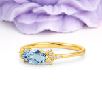 Unique, Minimalist 2-Prong Marquise Cut Aquamarine Engagement Ring - Additional view