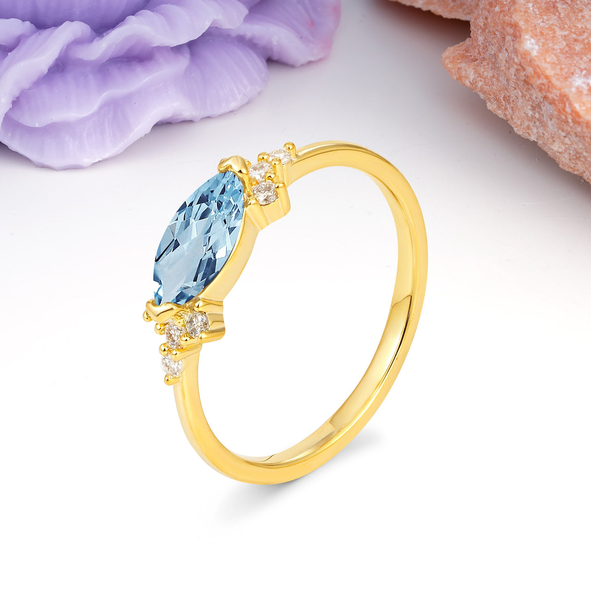 Unique, Minimalist 2-Prong Marquise Cut Aquamarine Engagement Ring - Additional view