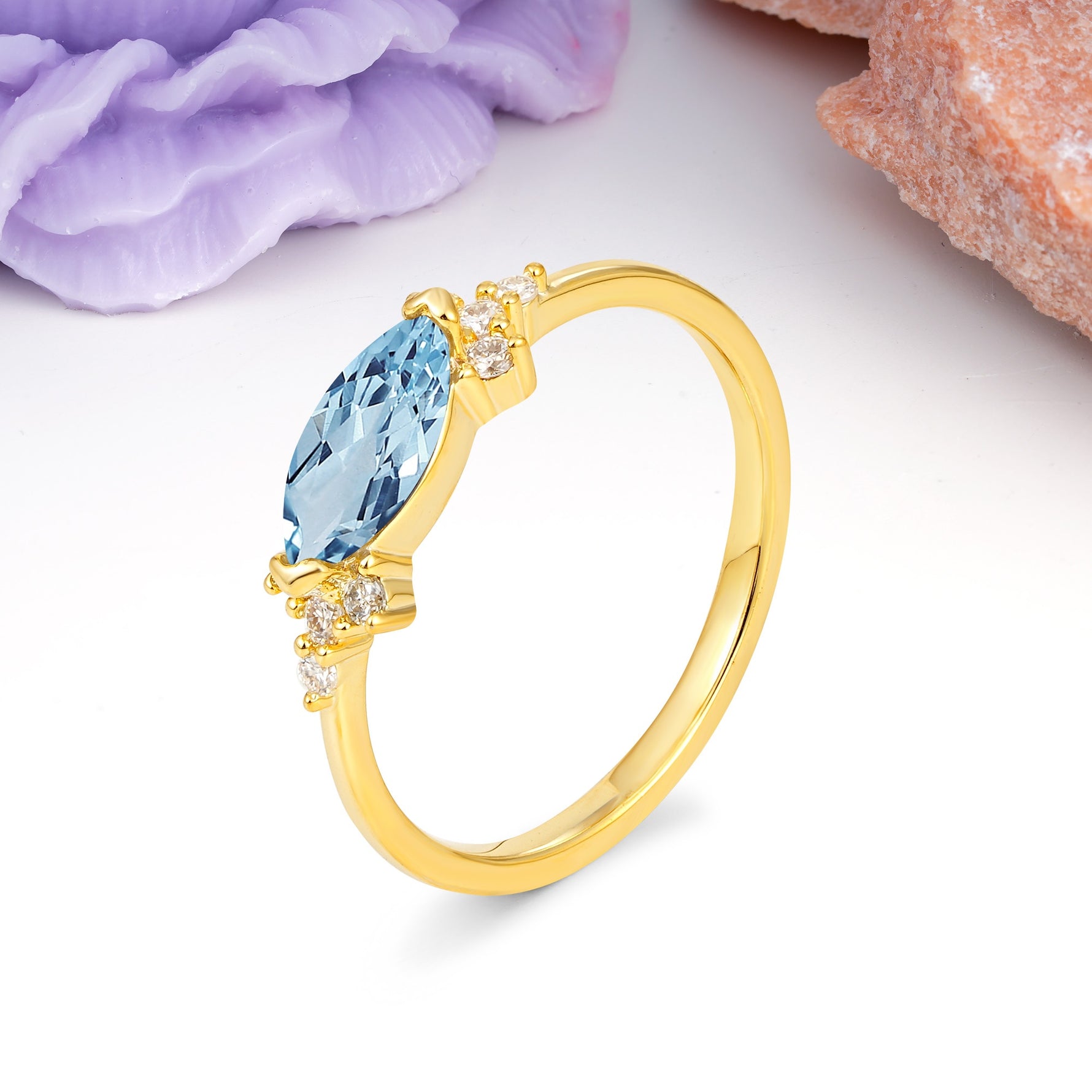 Unique, Minimalist 2-Prong Marquise Cut Aquamarine Engagement Ring - Additional view