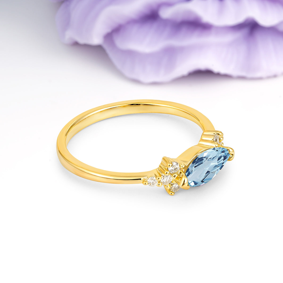 Unique, Minimalist 2-Prong Marquise Cut Aquamarine Engagement Ring - Additional view