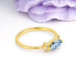 Unique, Minimalist 2-Prong Marquise Cut Aquamarine Engagement Ring - Additional view
