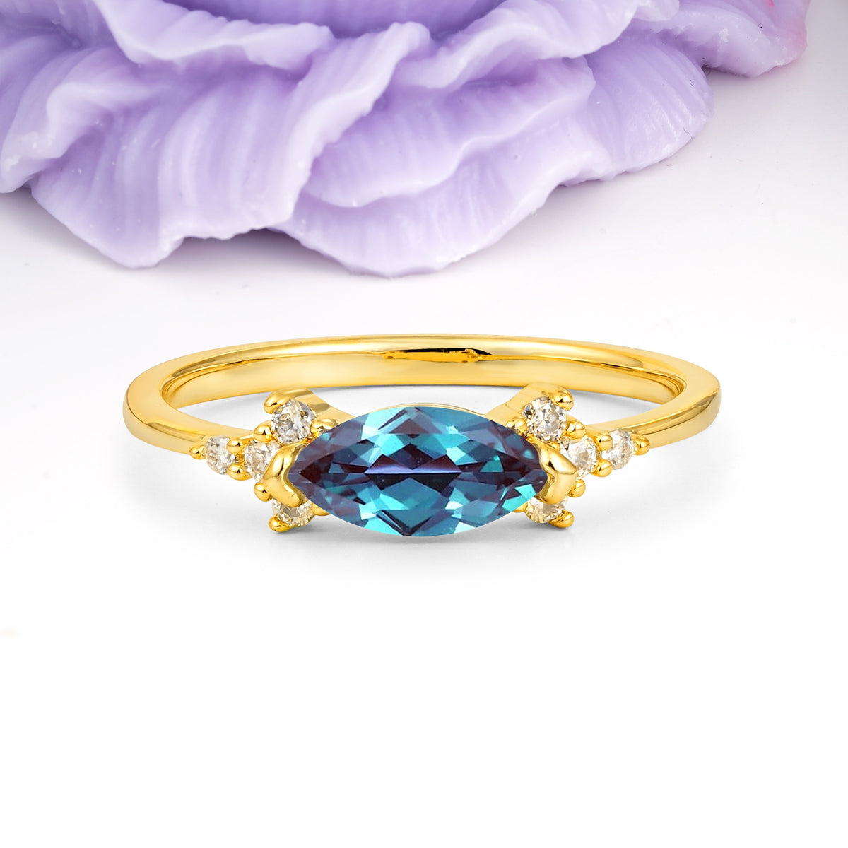Unique, Minimalist 2-Prong Marquise Cut Alexandrite Engagement Ring - Additional view