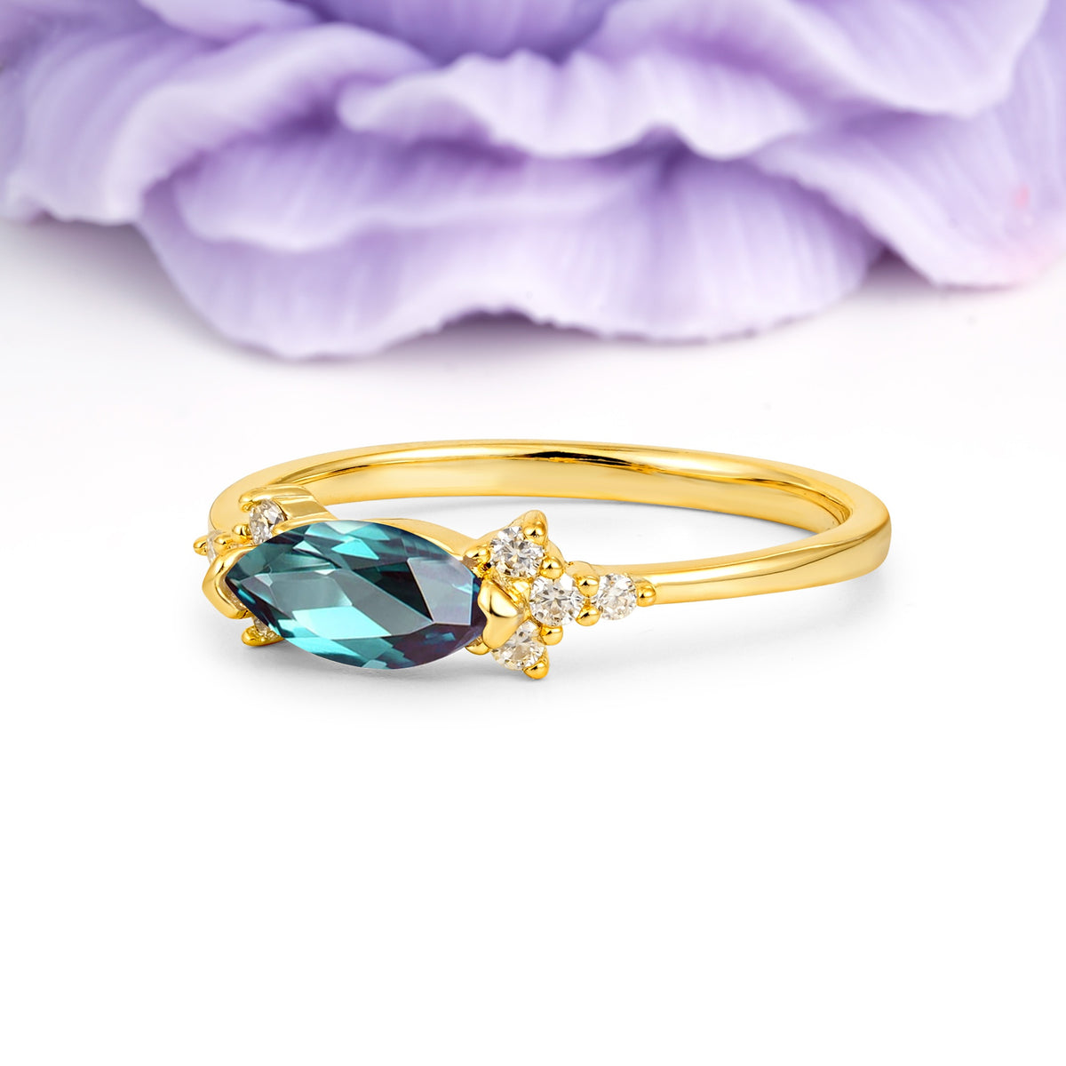 Unique, Minimalist 2-Prong Marquise Cut Alexandrite Engagement Ring - Additional view