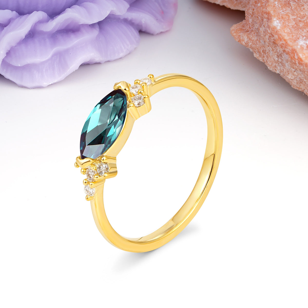 Unique, Minimalist 2-Prong Marquise Cut Alexandrite Engagement Ring - Additional view