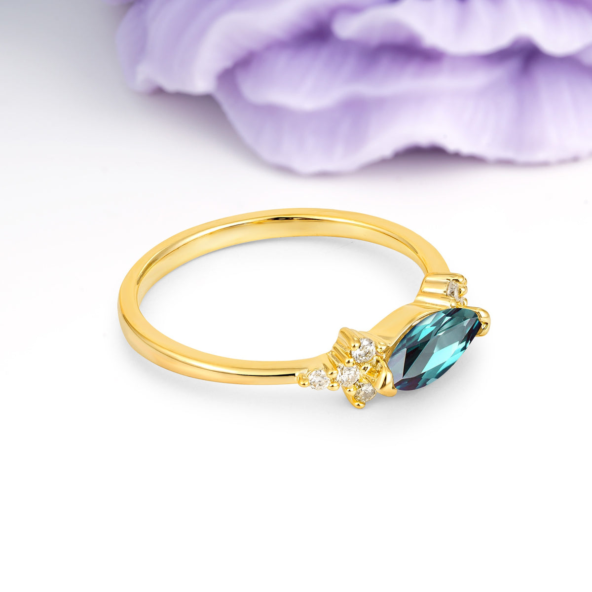 Unique, Minimalist 2-Prong Marquise Cut Alexandrite Engagement Ring - Additional view