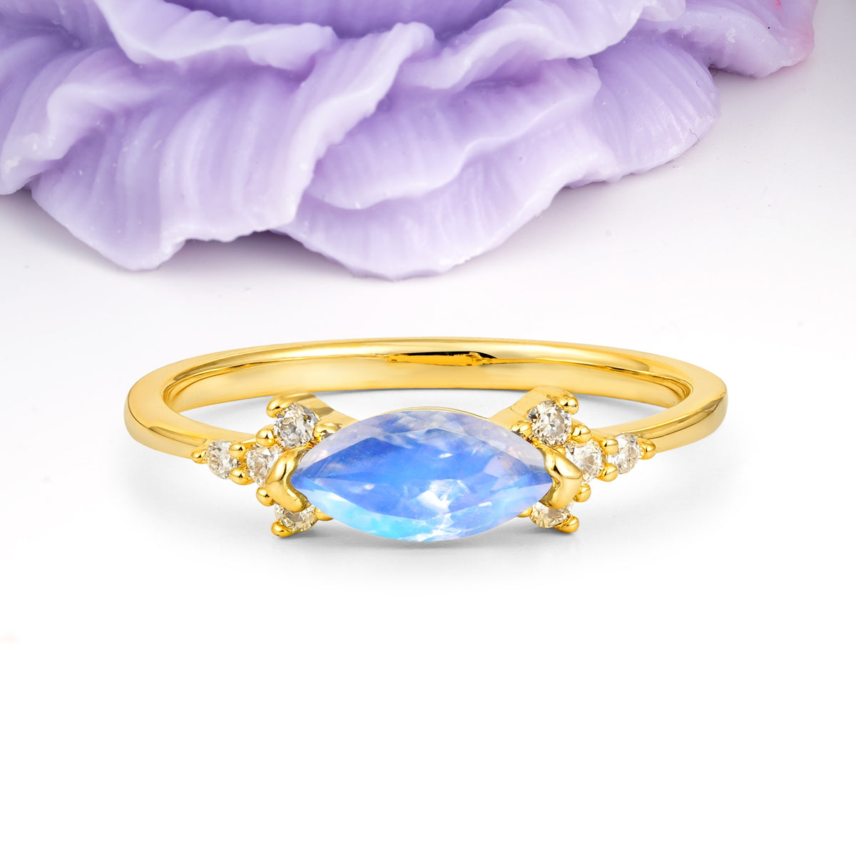 Unique, Minimalist 2-Prong Marquise Cut Moonstone Engagement Ring - Additional view