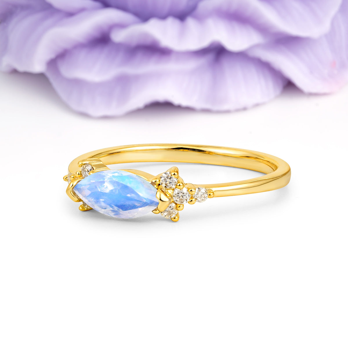 Unique, Minimalist 2-Prong Marquise Cut Moonstone Engagement Ring - Additional view