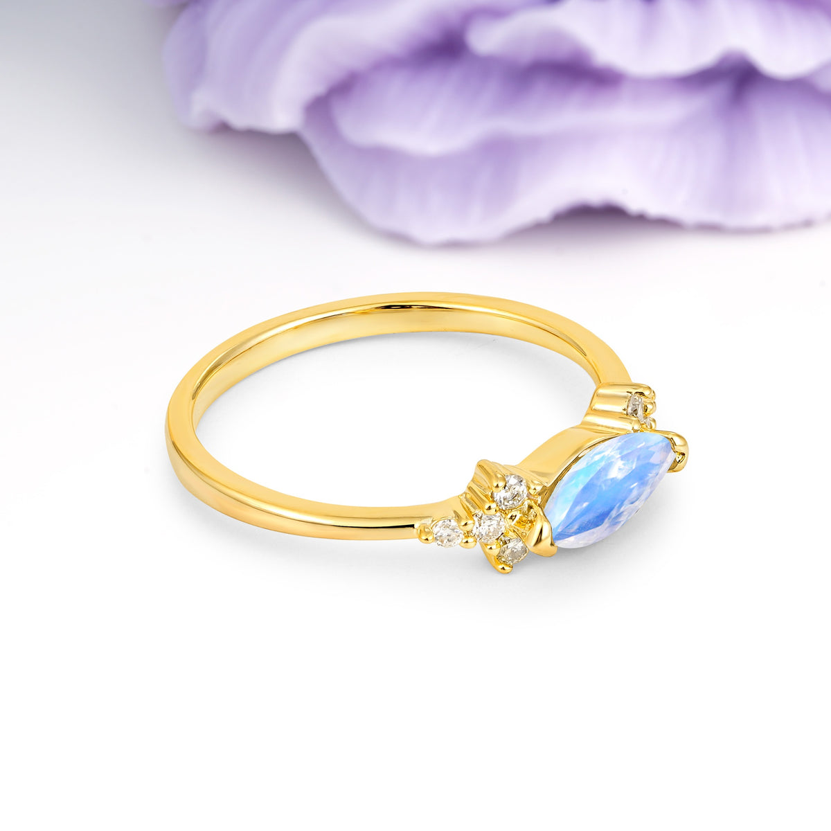 Unique, Minimalist 2-Prong Marquise Cut Moonstone Engagement Ring - Additional view