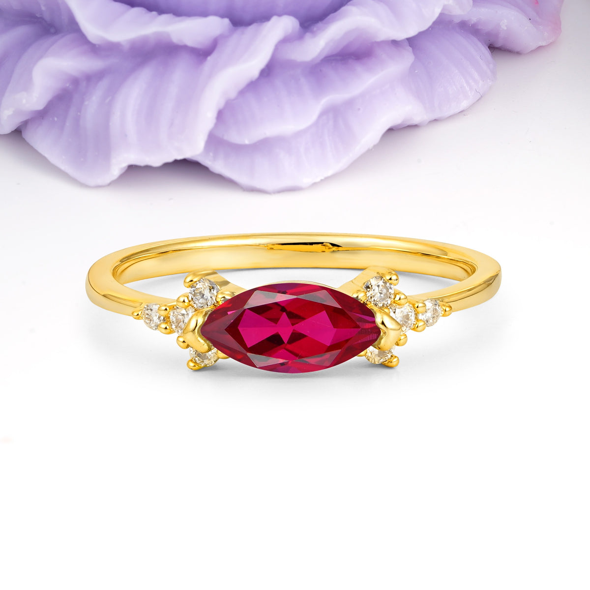 Unique, Minimalist 2-Prong Marquise Cut Ruby Engagement Ring - Additional view