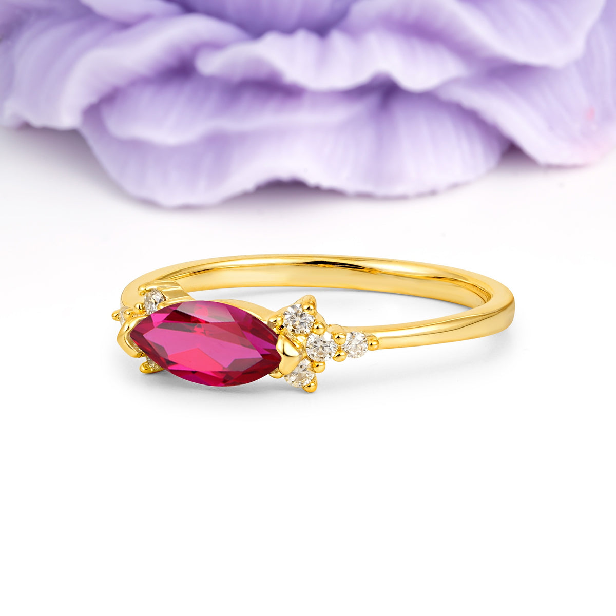 Unique, Minimalist 2-Prong Marquise Cut Ruby Engagement Ring - Additional view