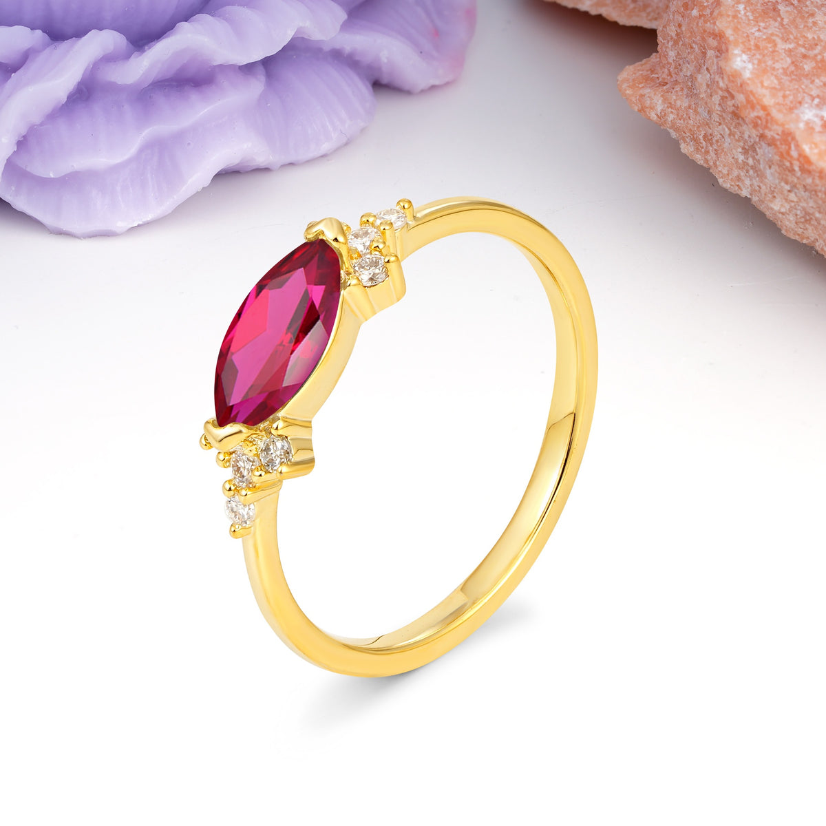 Unique, Minimalist 2-Prong Marquise Cut Ruby Engagement Ring - Additional view