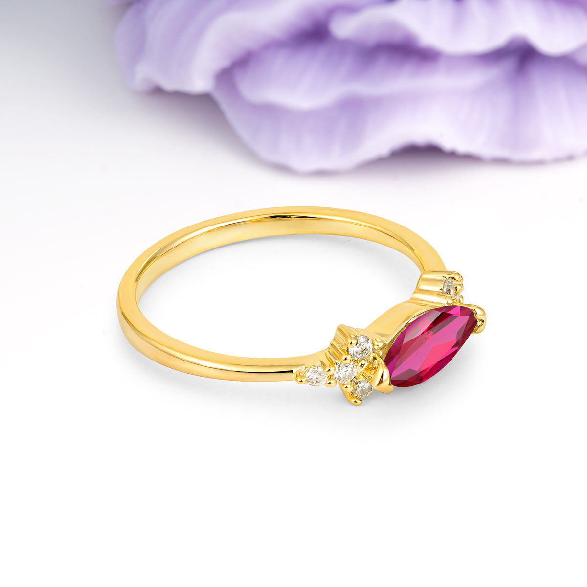 Unique, Minimalist 2-Prong Marquise Cut Ruby Engagement Ring - Additional view