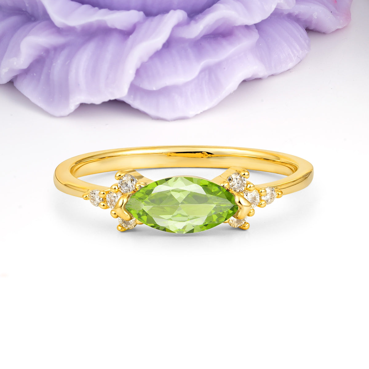 Unique, Minimalist 2-Prong Marquise Cut Peridot Engagement Ring - Additional view