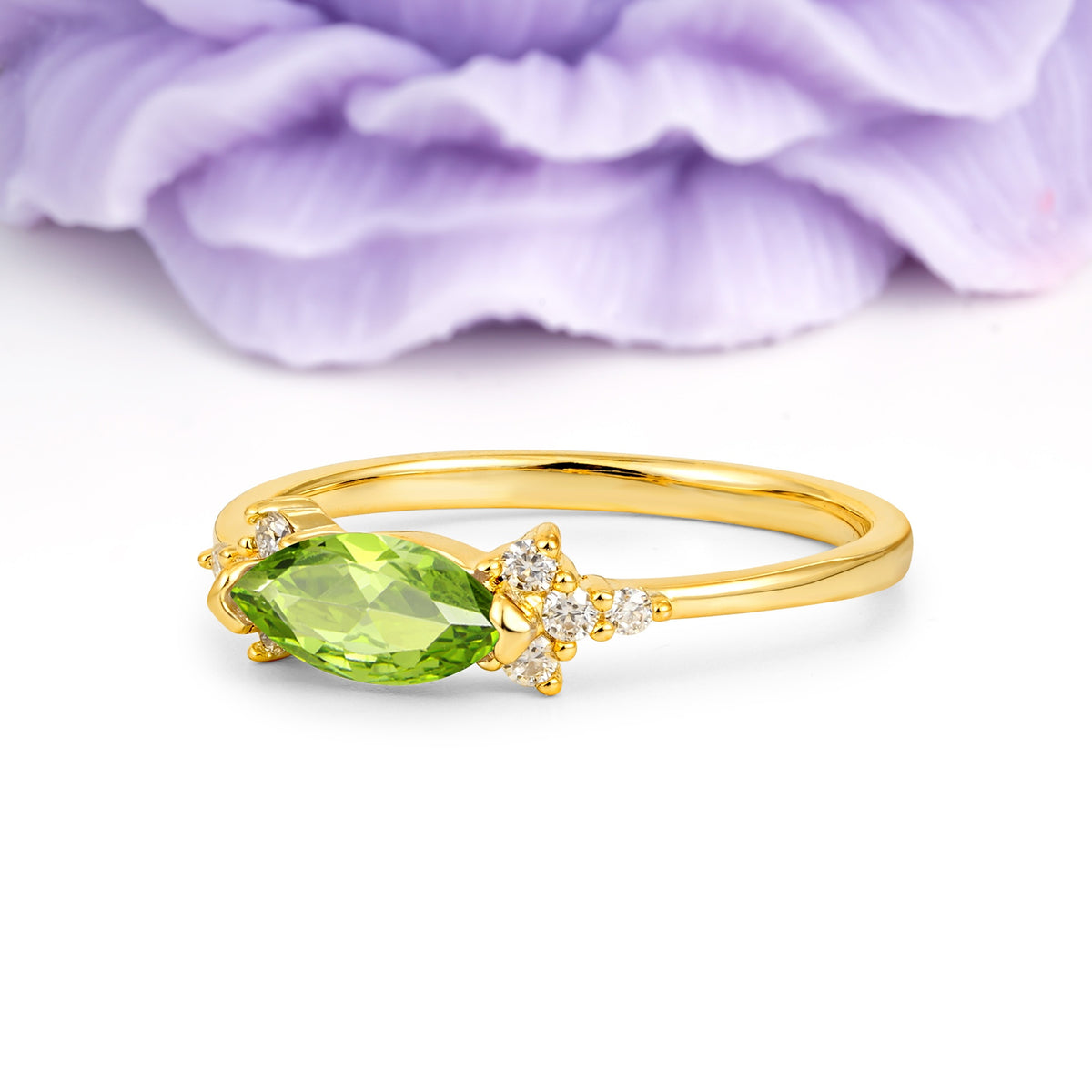 Unique, Minimalist 2-Prong Marquise Cut Peridot Engagement Ring - Additional view