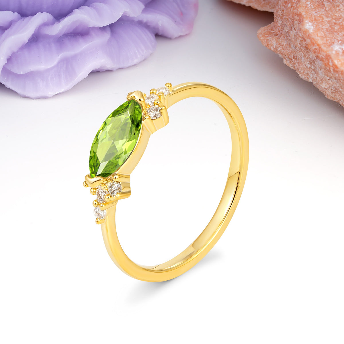 Unique, Minimalist 2-Prong Marquise Cut Peridot Engagement Ring - Additional view
