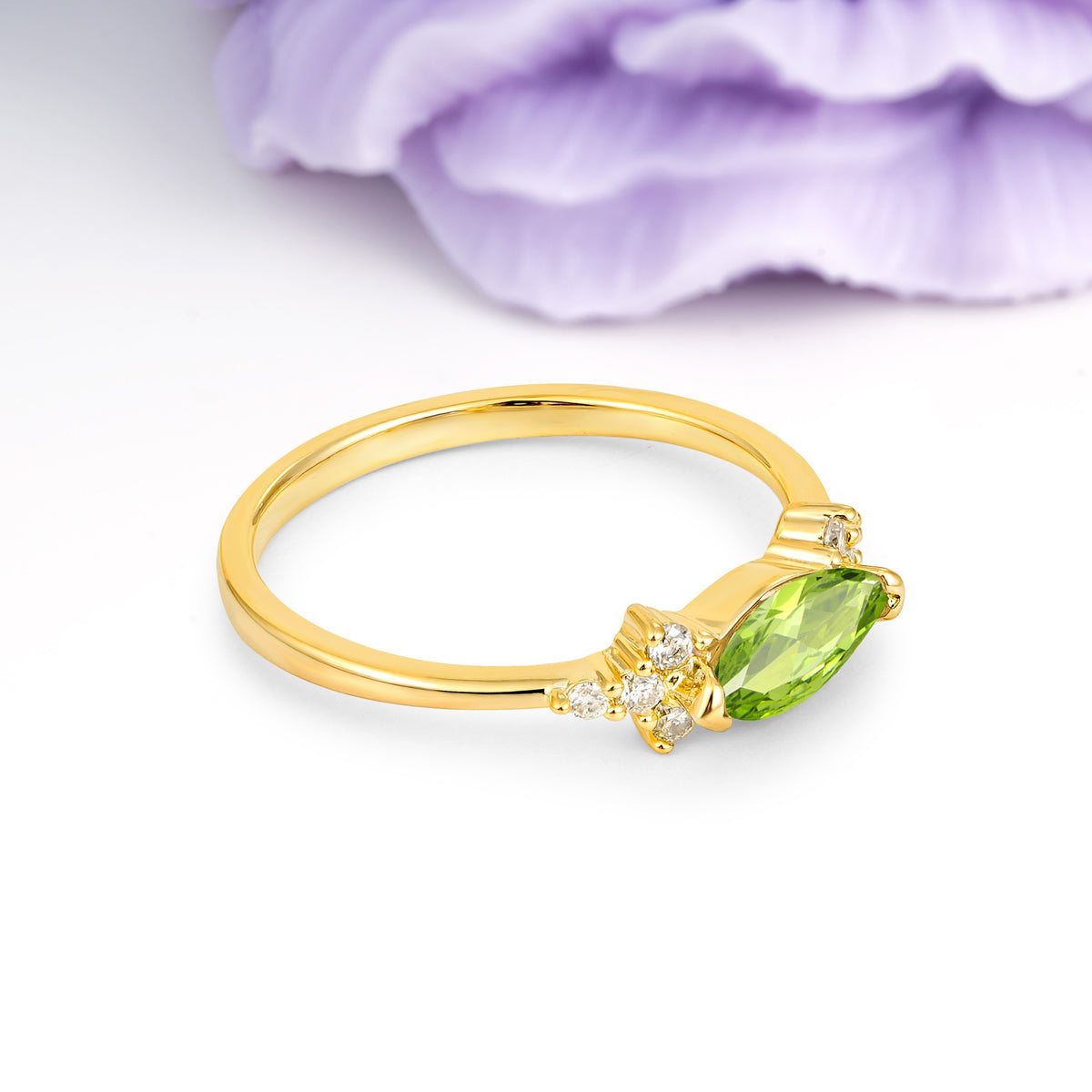 Unique, Minimalist 2-Prong Marquise Cut Peridot Engagement Ring - Additional view