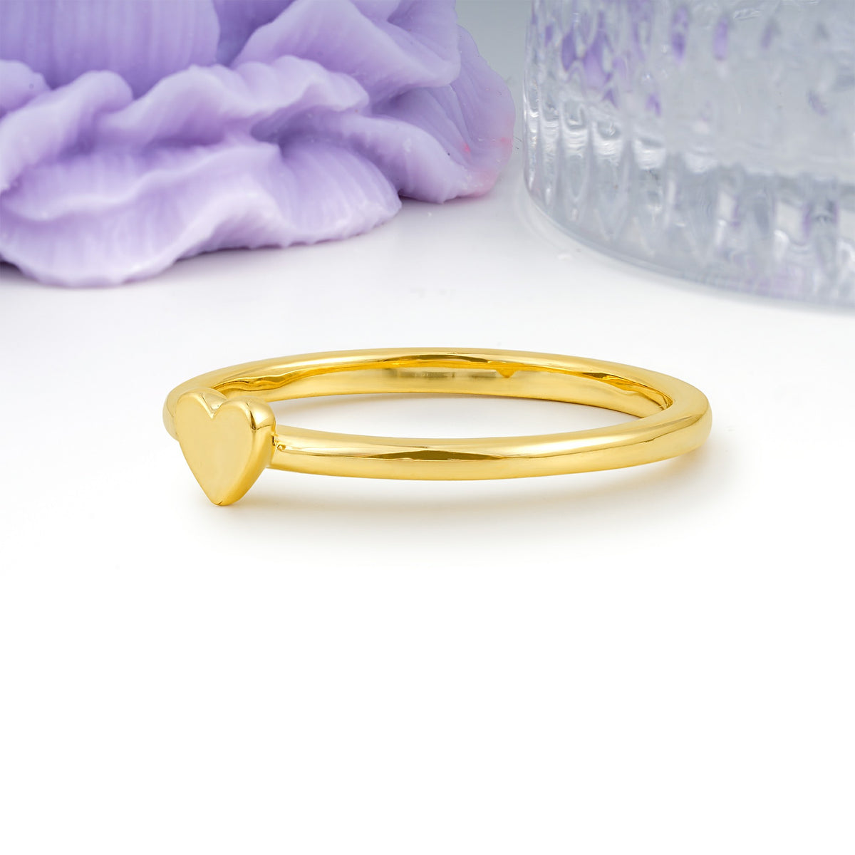 Soft?Toned Raised?Heart Simple Everyday?Wear Ladies Finger Wedding Ring - Additional view