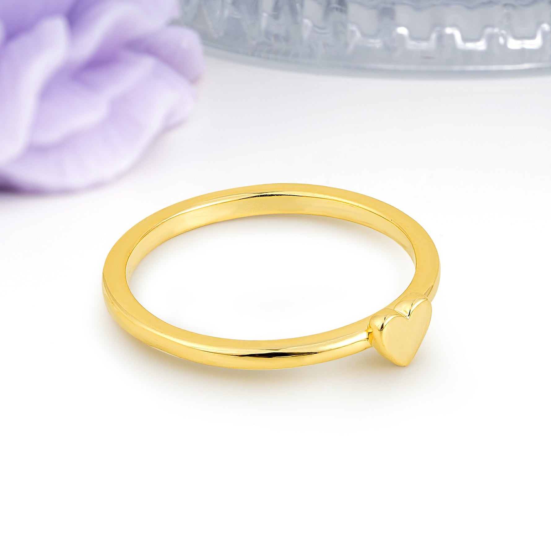 Soft?Toned Raised?Heart Simple Everyday?Wear Ladies Finger Wedding Ring - Additional view