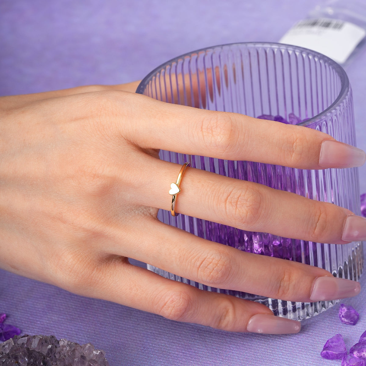 Soft?Toned Raised?Heart Simple Everyday?Wear Ladies Finger Wedding Ring - Additional view