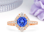 Unique Pavé Setting, Luxurious 4-Prong Round Cut Sapphire Engagement Ring - Additional view