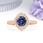 Unique Pavé Setting, Luxurious 4-Prong Round Cut Tanzanite Engagement Ring - Additional view