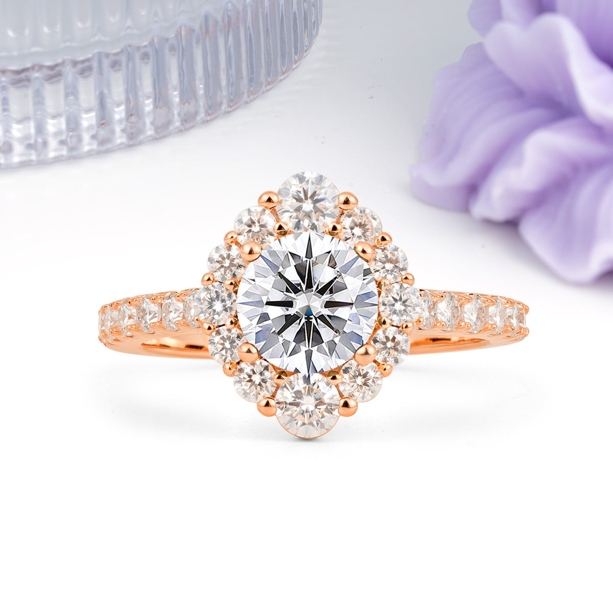 Unique Pavé Setting, Luxurious 4-Prong Round Cut Lab Diamond Engagement Ring - Additional view