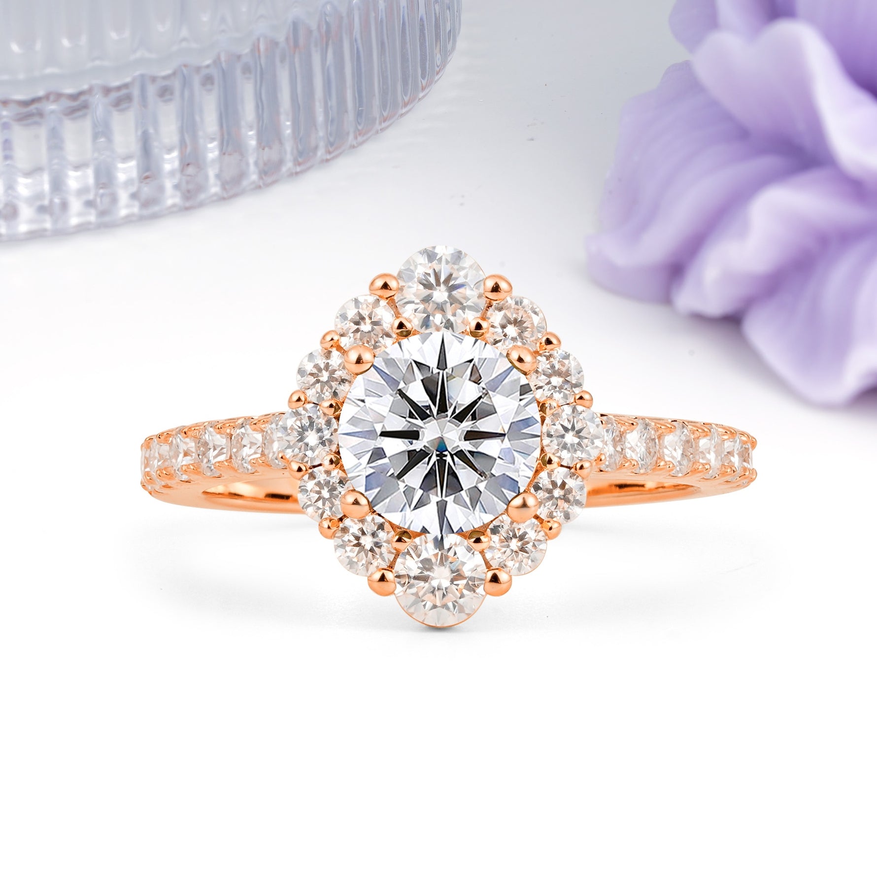 Unique Pavé Setting, Luxurious 4-Prong Round Cut Lab Diamond Engagement Ring - Additional view