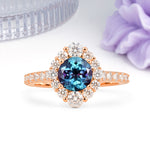 Unique Pavé Setting, Luxurious 4-Prong Round Cut Alexandrite Engagement Ring - Additional view