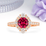 Unique Pavé Setting, Luxurious 4-Prong Round Cut Ruby Engagement Ring - Additional view