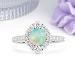 Unique Pavé Setting, Luxurious 4-Prong Round Cut Fire Opal Engagement Ring - Additional view