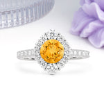 Unique Pavé Setting, Luxurious 4-Prong Round Cut Citrine Engagement Ring - Additional view