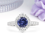 Unique Pavé Setting, Luxurious 4-Prong Round Cut Tanzanite Engagement Ring - Additional view