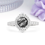 Unique Pavé Setting, Luxurious 4-Prong Round Cut Black Rutilated Quartz Engagement Ring - Additional view