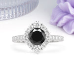 Unique Pavé Setting, Luxurious 4-Prong Round Cut Black Onyx Engagement Ring - Additional view