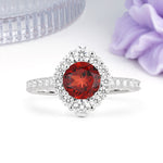 Unique Pavé Setting, Luxurious 4-Prong Round Cut Garnet Engagement Ring - Additional view
