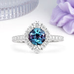 Unique Pavé Setting, Luxurious 4-Prong Round Cut Alexandrite Engagement Ring - Additional view