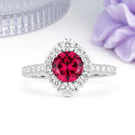 Unique Pavé Setting, Luxurious 4-Prong Round Cut Ruby Engagement Ring - Additional view