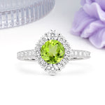 Unique Pavé Setting, Luxurious 4-Prong Round Cut Peridot Engagement Ring - Additional view