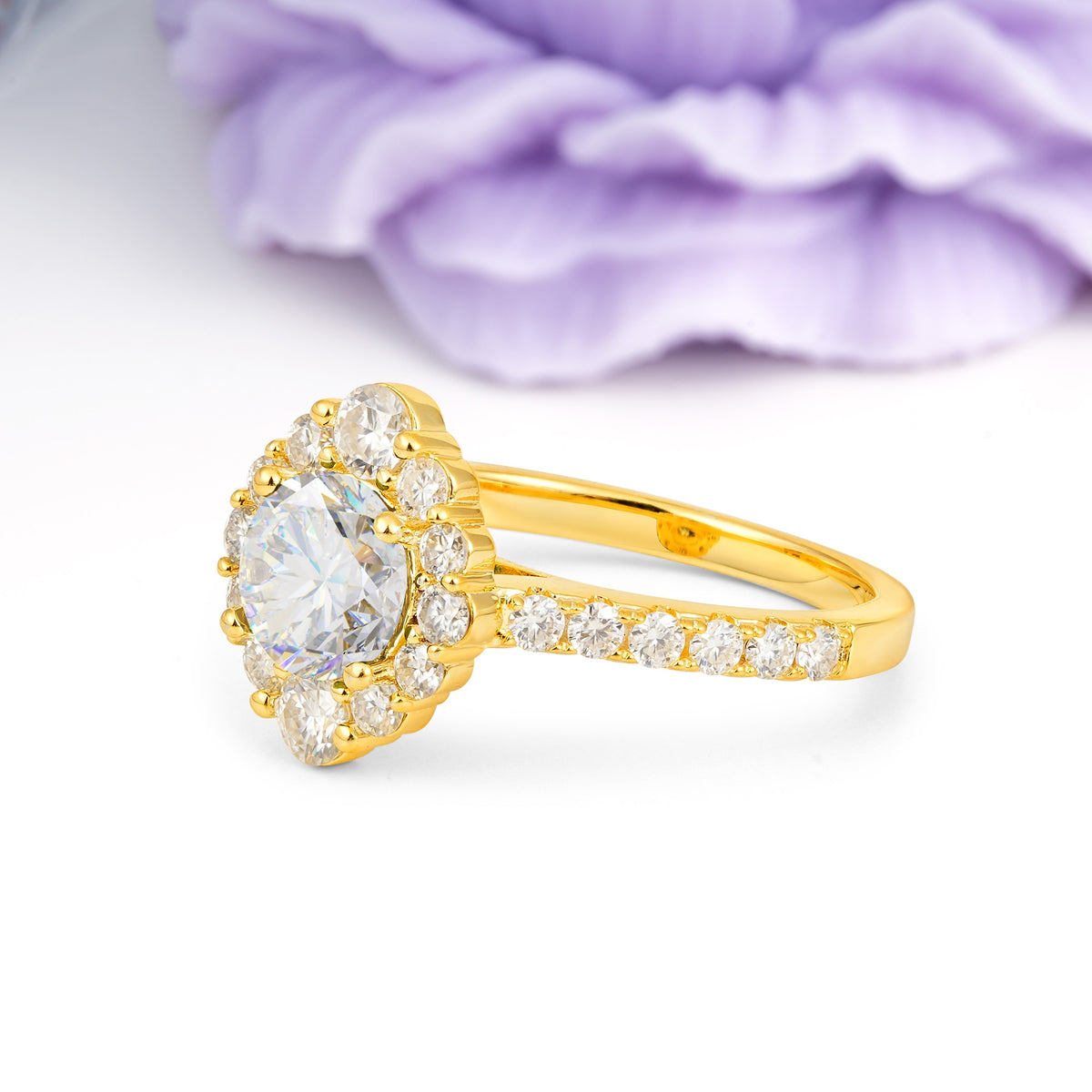 Unique Pavé Setting, Luxurious 4-Prong Round Cut Moissanite Engagement Ring - Additional view