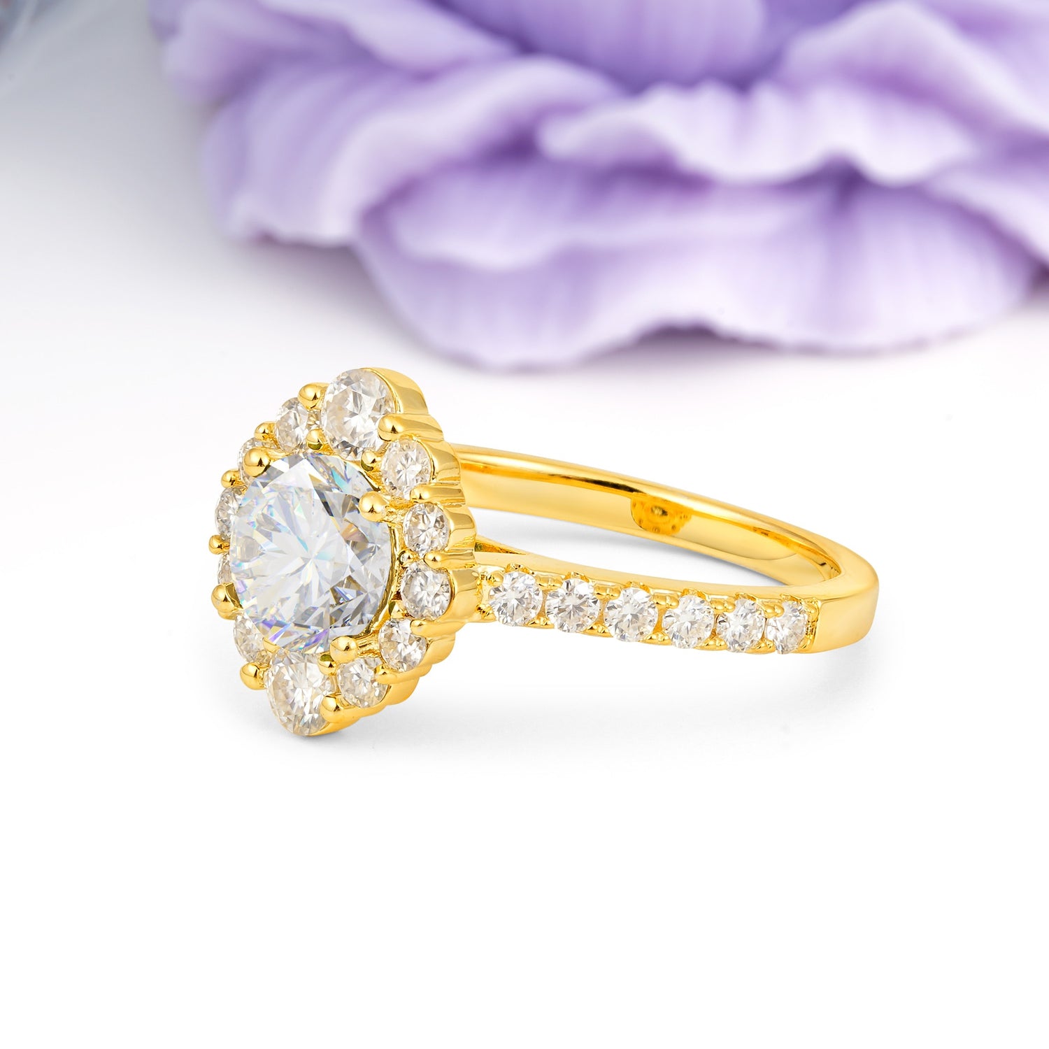 Unique Pavé Setting, Luxurious 4-Prong Round Cut Moissanite Engagement Ring - Additional view