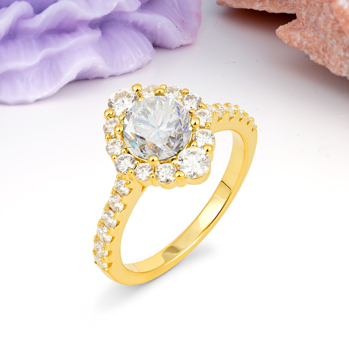 Unique Pavé Setting, Luxurious 4-Prong Round Cut Moissanite Engagement Ring - Additional view