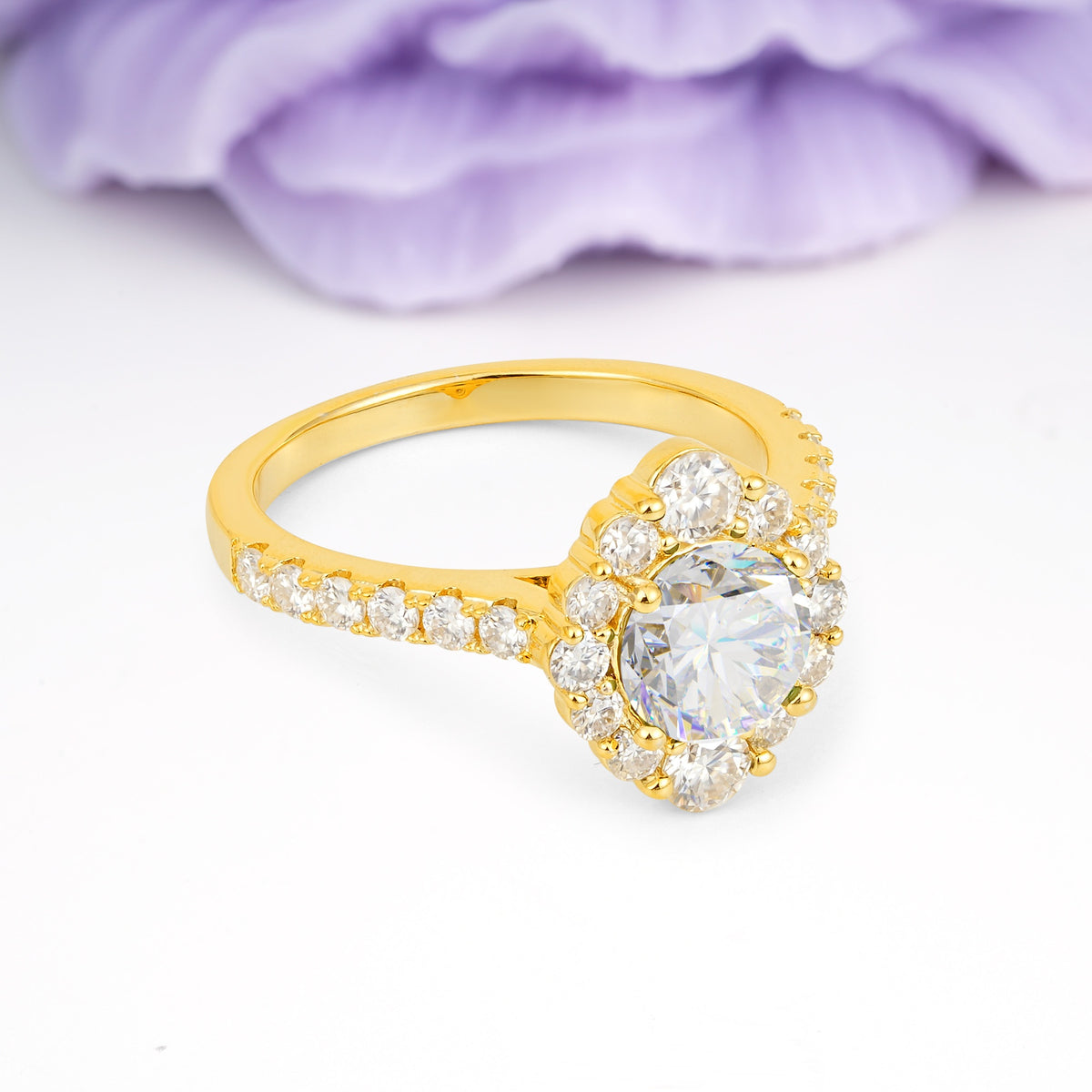 Unique Pavé Setting, Luxurious 4-Prong Round Cut Moissanite Engagement Ring - Additional view