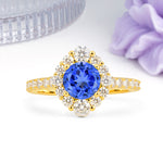 Unique Pavé Setting, Luxurious 4-Prong Round Cut Sapphire Engagement Ring - Additional view