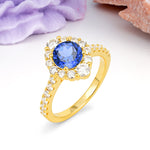 Unique Pavé Setting, Luxurious 4-Prong Round Cut Sapphire Engagement Ring - Additional view