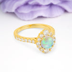 Unique Pavé Setting, Luxurious 4-Prong Round Cut Fire Opal Engagement Ring - Additional view
