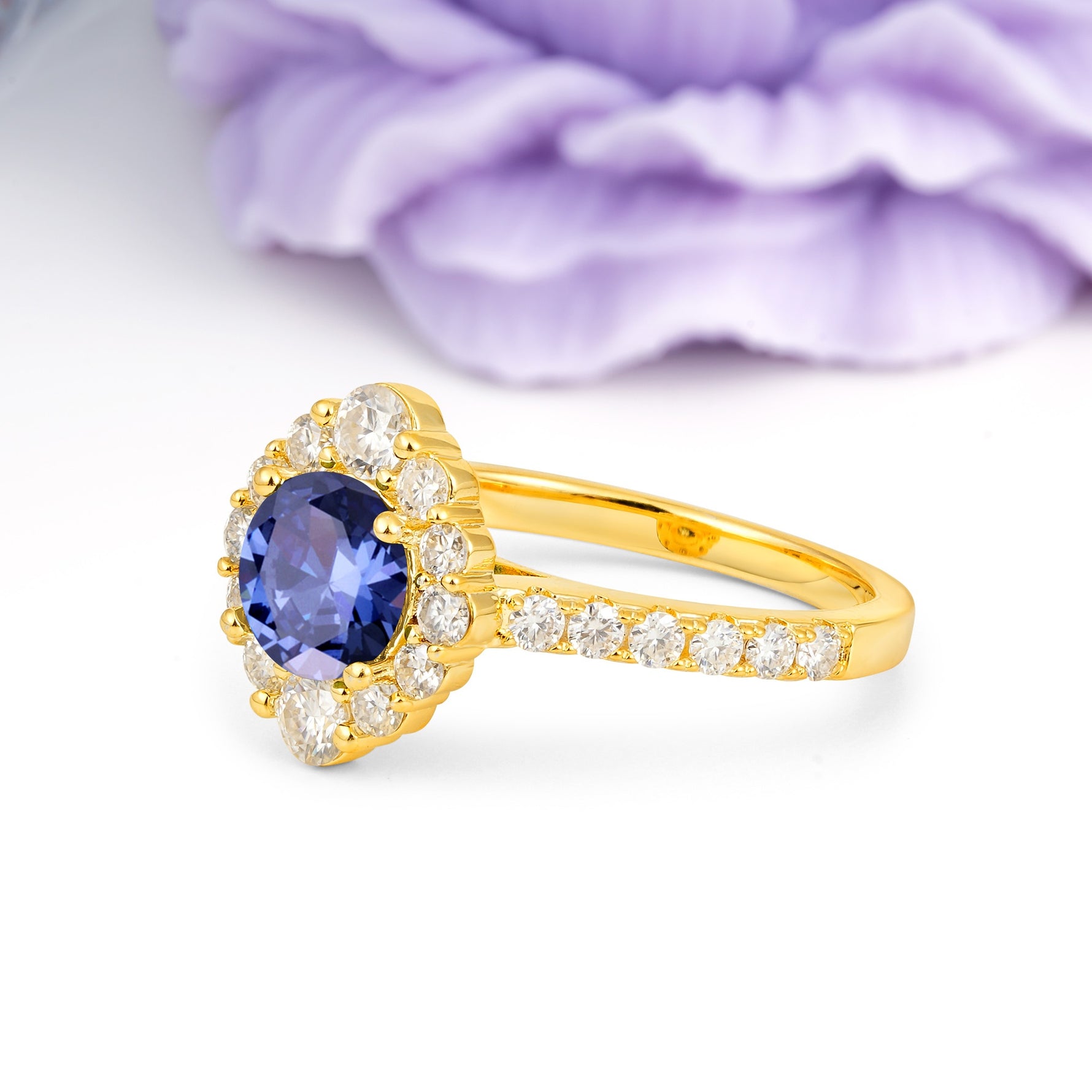 Unique Pavé Setting, Luxurious 4-Prong Round Cut Tanzanite Engagement Ring - Additional view